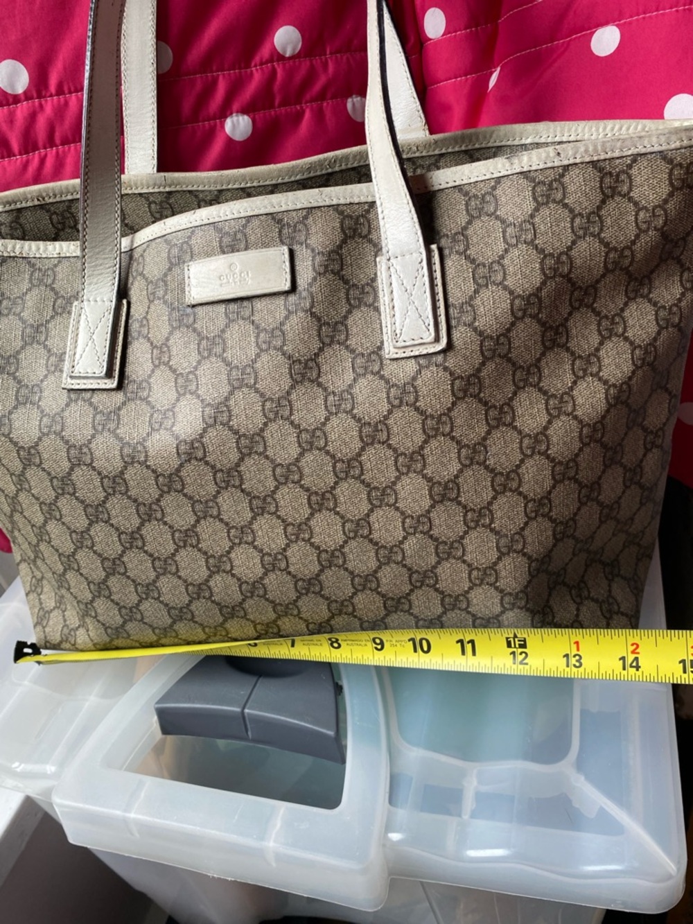 Gucci Beige GG Supreme Canvas Tote with Cream Leather Trim - Picture 14 of 17